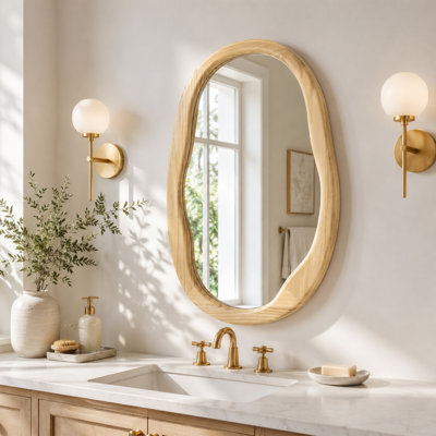 Miroir mural irrégulier en bois massif en forme de poire pour intérieurs modernes