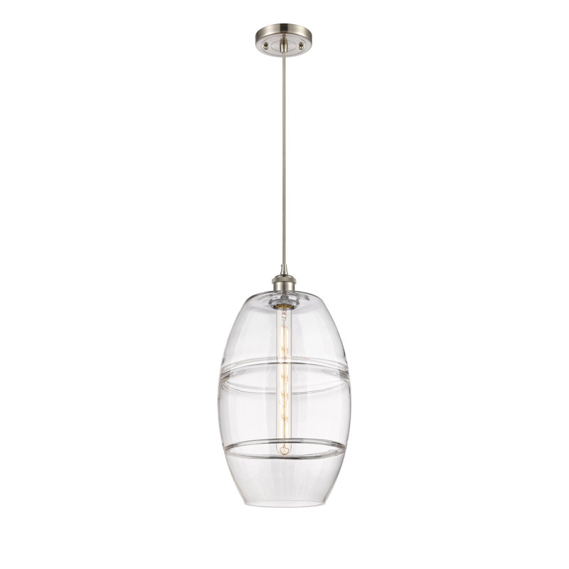 Luminaire suspendu 1 lumière Absalat, Transparent, H 18,5 po x l 10 po x P 10 po, Nickel satiné brossé
