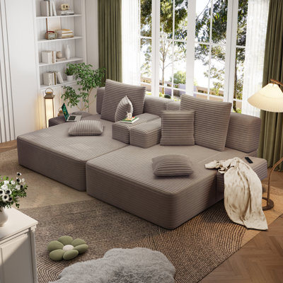 Ensemble 2 pièces surdimensionné de méridienne double, luxueux canapé-lit en velours côtelé moelleux avec 6 coussins et une poche de rangement, pour les petits espaces, le cinéma maison et le salon