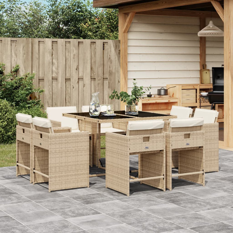Ensemble repas de patio 5 pièces avec coussins en polyester Latitude Run®, 8, Beige, Beige