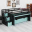 Lit mezzanine avec bureau coulissant, lit gigogne, tiroirs de rangement et marches Gaming & Workstation-1949247309