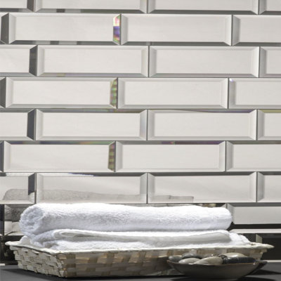 Reflections 3 in. x 12 in. Diamond Grade Glass Mirror Beveled Subway Decorative Kitchen & Bathroom Wall Tile