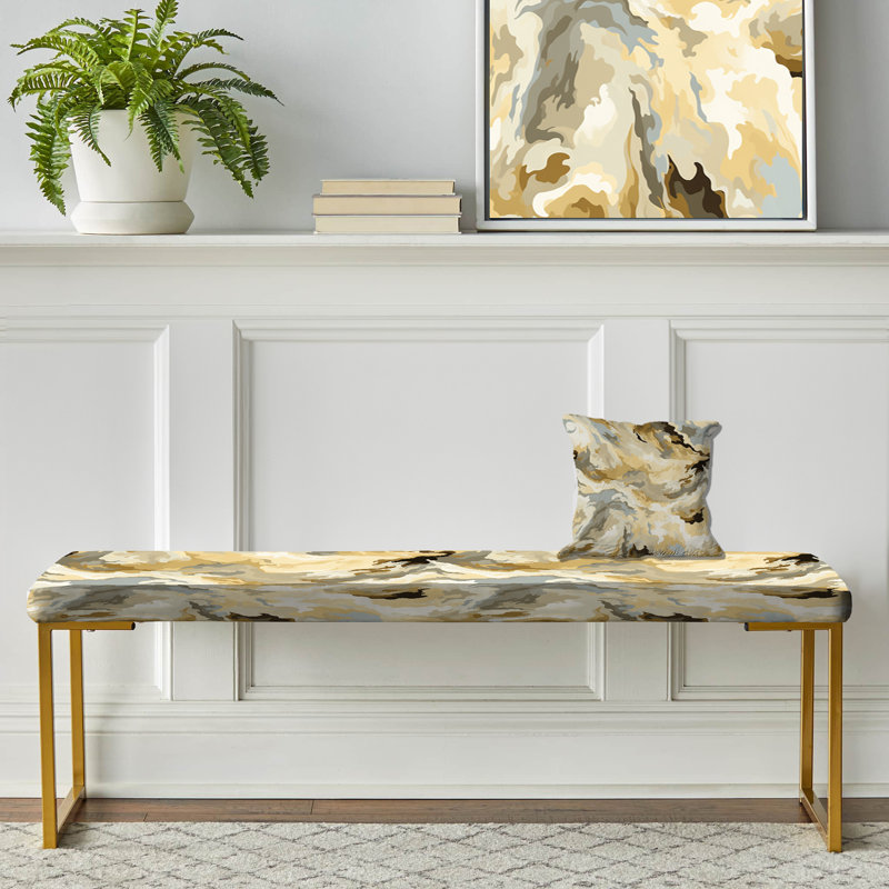Gilded Concealment Beige And Brown - Abstract Upholstered Gold Bench