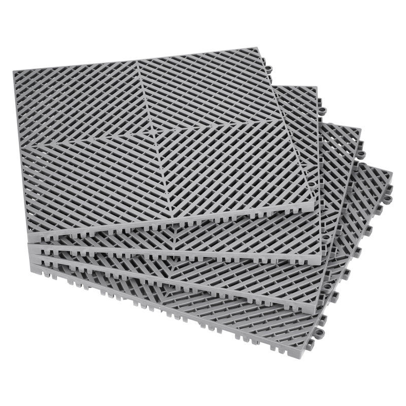 Interlocking Drainage Mat, Modular Interlocking Cushion Durable PP, 15.7" L x 15.7" W, Gray