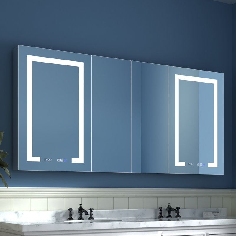 Daesy 64'' W 32'' H Frameless Medicine Cabinet with Mirror and 12 Adjustable Shelves