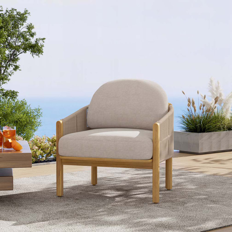Outdoor Wood Club Chair, Beige, Teak