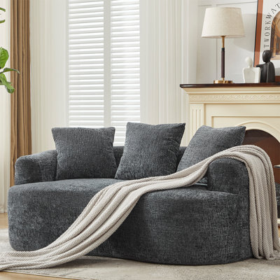 Curved Loveseat, Small Chenille Sofa with 3 Pillows, Deep Seat Couch for Apartment, Living Room, No Assembly Needed