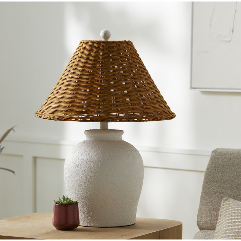 Chemise Ceramic Table Lamp, Black, Rattan