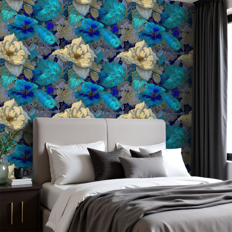Papier peint adhésif peler et coller en PVC, revêtement mural auto-adhésif amovible avec impression élégante de style botanique de jardin de lune, imperméable pour la décoration intérieure - Rouleau