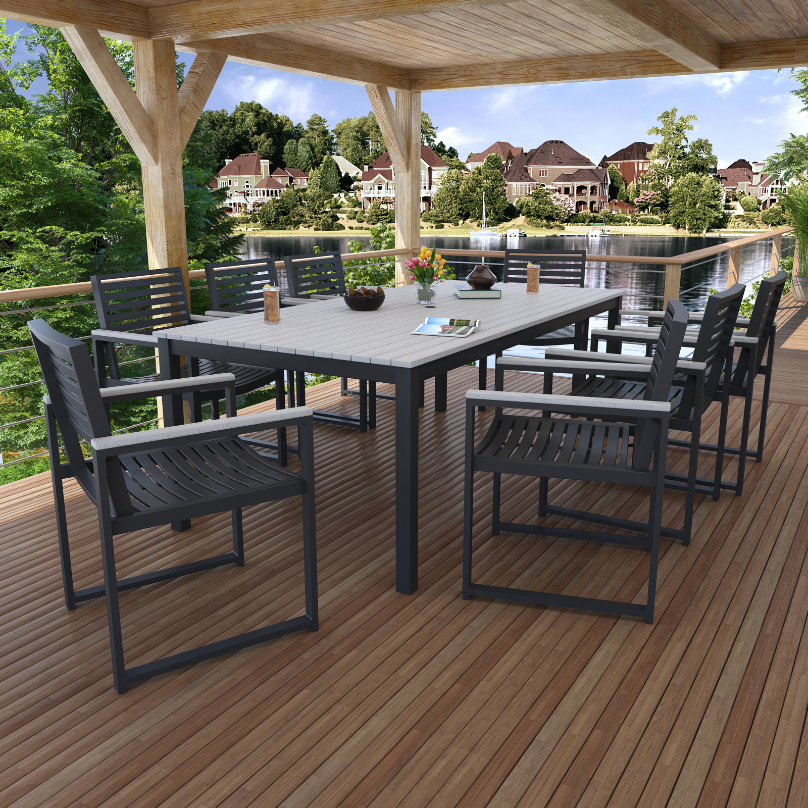 Townsend 41" Patio Dining Set, White/Dark Gray