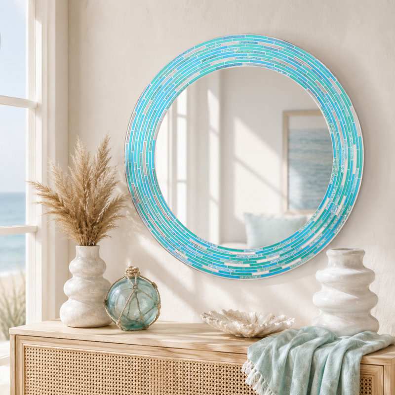Ashong Mirror, 30" x 30", Sea Glass 2, Round