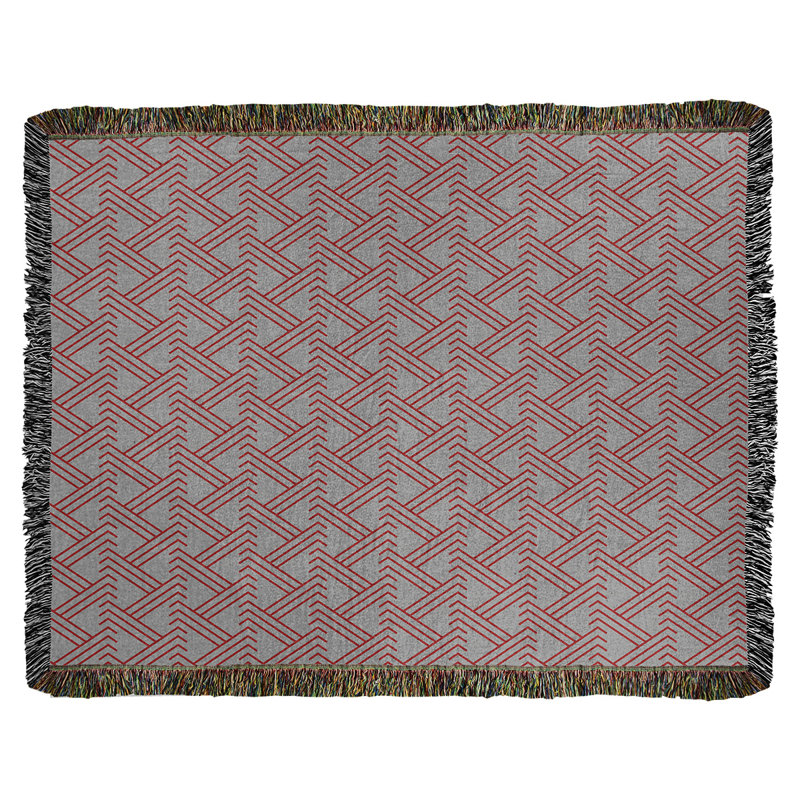 Couverture en coton tissé zigzag classique, L 60 po x L 80 po, Gris/rouge