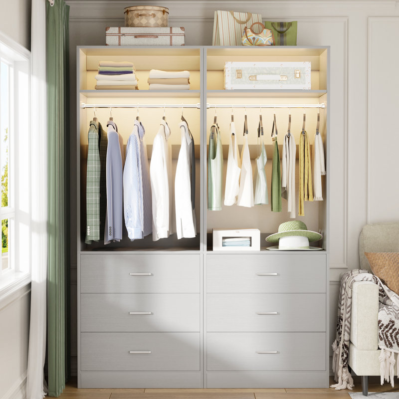 Freestanding 48" Closet System With 6 Wood Drawers, Gray