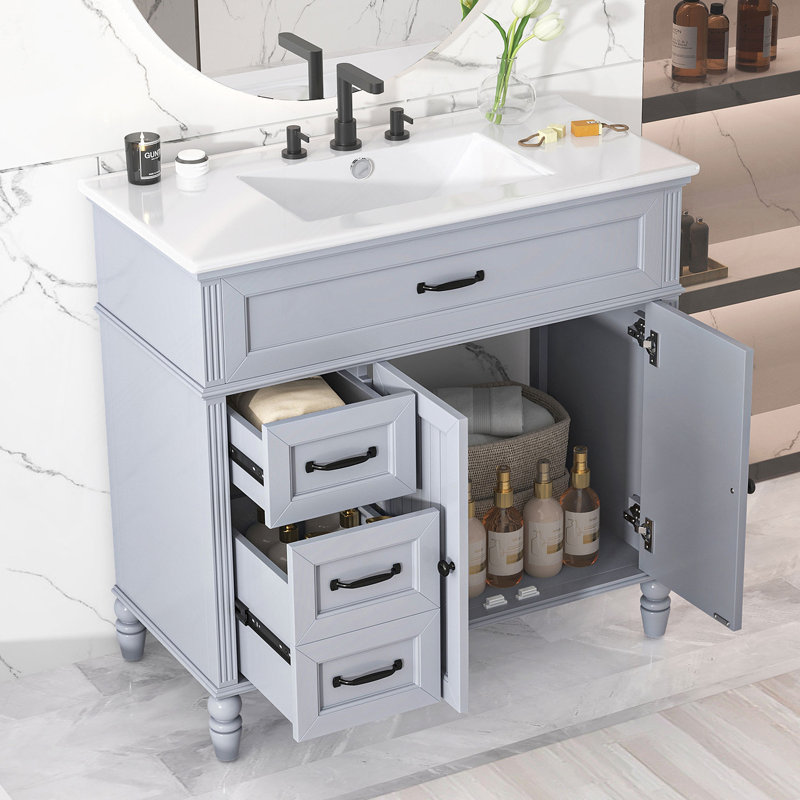 Meuble-lavabo 36 po avec lavabo, Gris