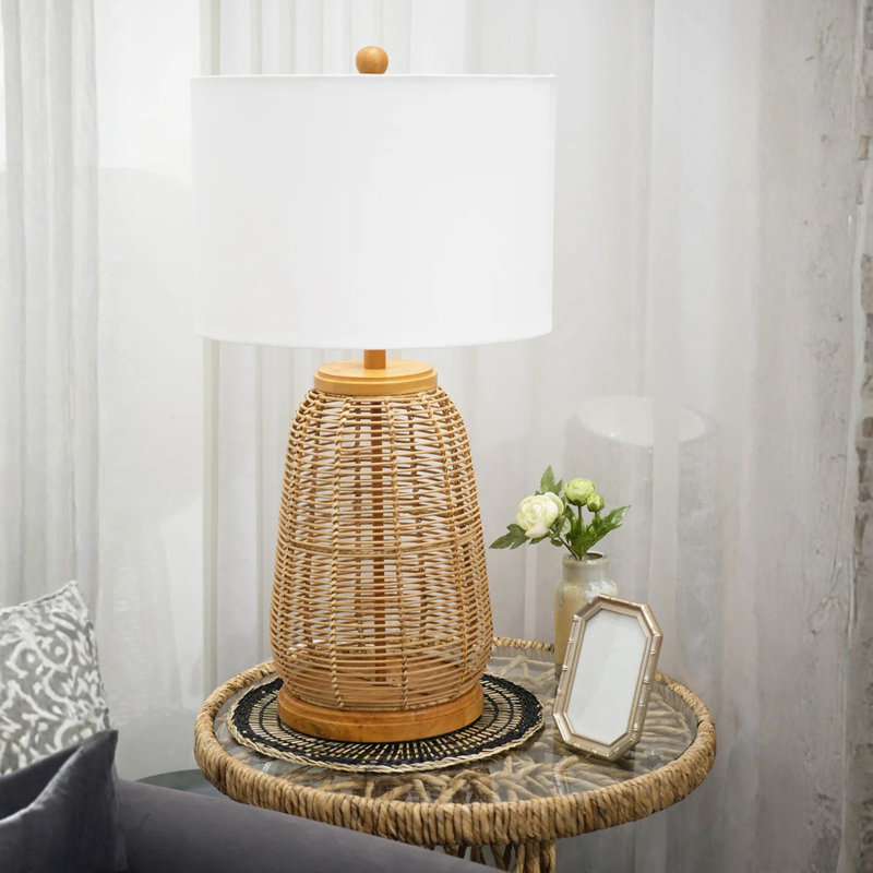 Rattan Table Lamp/Fabric Shade With Ul Standard