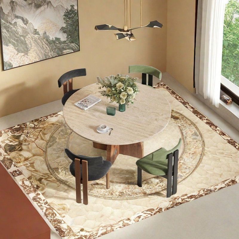 Perforated sintered stone dining table set, 29.53"H x 47.24"L x 47.24"W