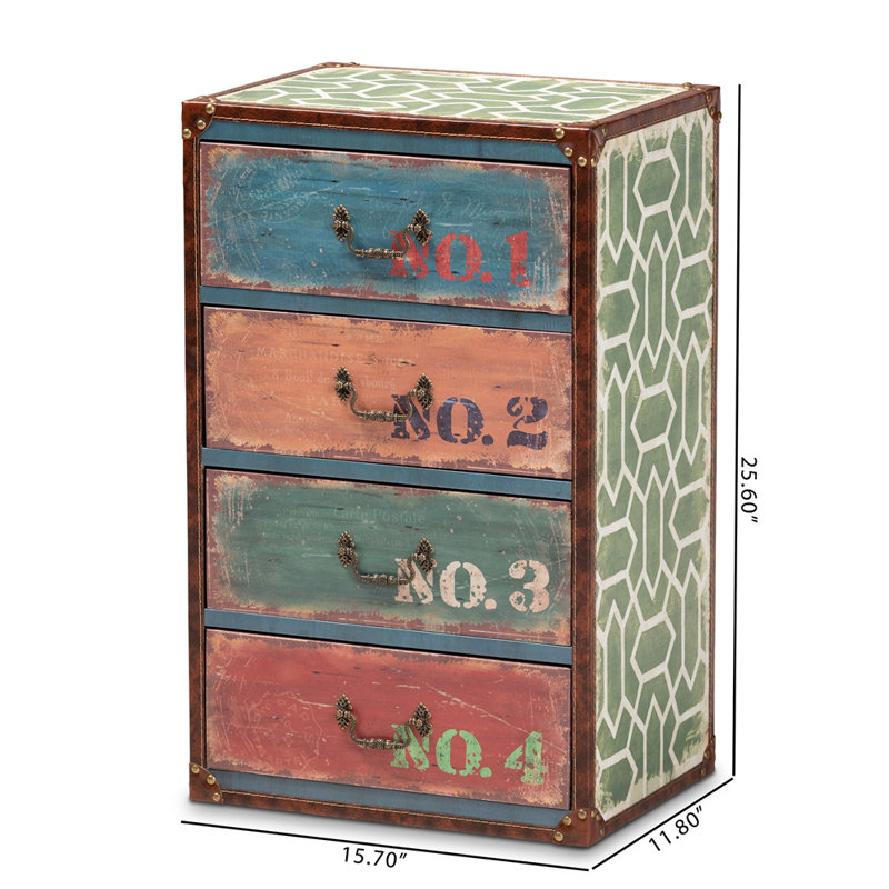 Amandine Multicolor Wood 4-Drawer Accent Chest with Brass Handles