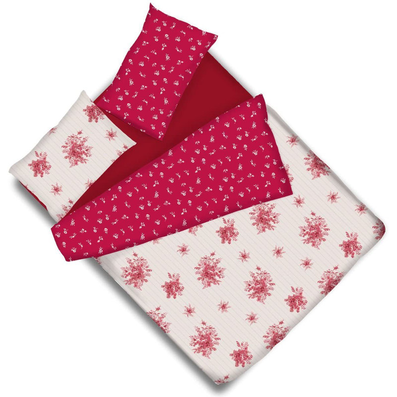 NightComfort Emily Green Cotton Rich Duvet Cover Set with Pillowcase, Double - 2 Standard Pillowcases, Red