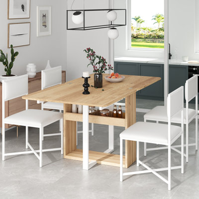 Ensemble de table de salle à manger pratique et élégant avec chaises pliantes et support de rangement, idéal pour une utilisation quotidienne et les rassemblements