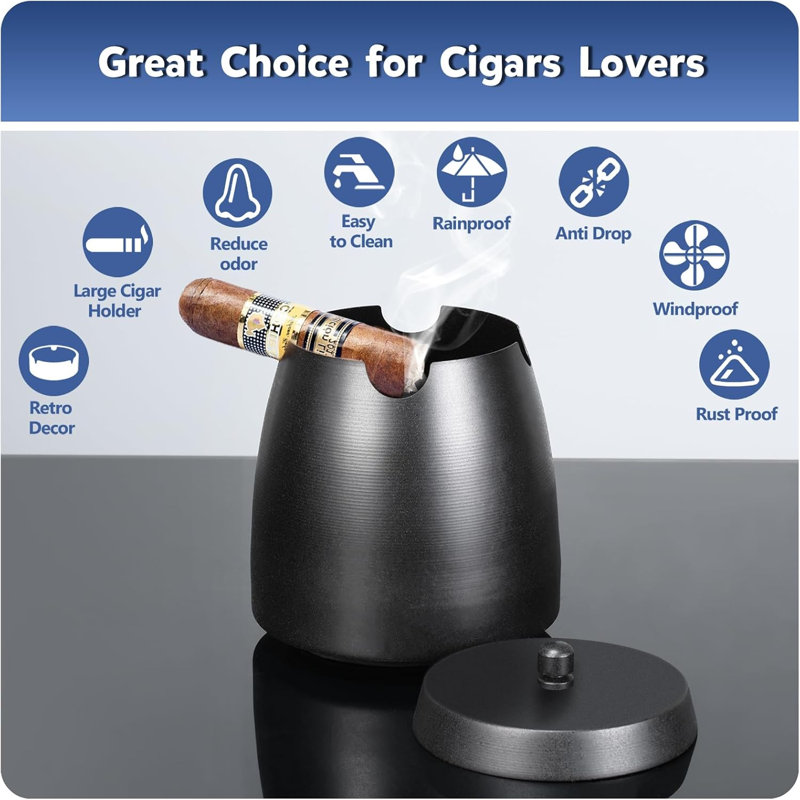 Cendrier noir à cigares avec 4 cigares