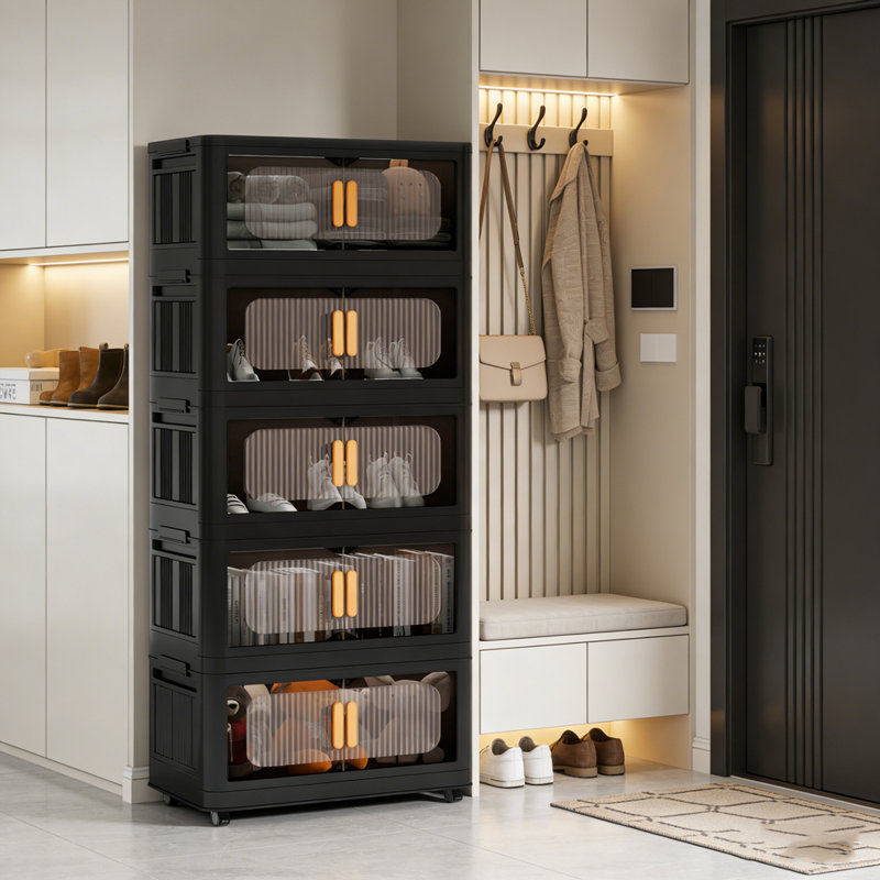 Armoire de rangement latérale large et pliante, Noir, H 59,84 po x l 23,62 po x P 13,78 po