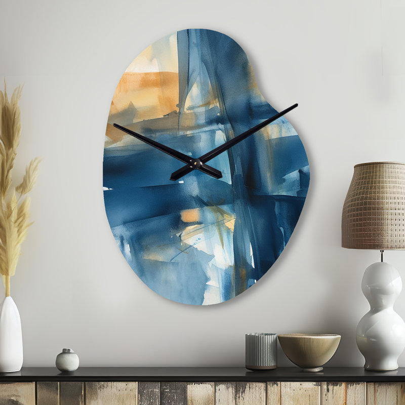 Horloge murale bleue et dorée Fusion VIII - Fractals, Petit