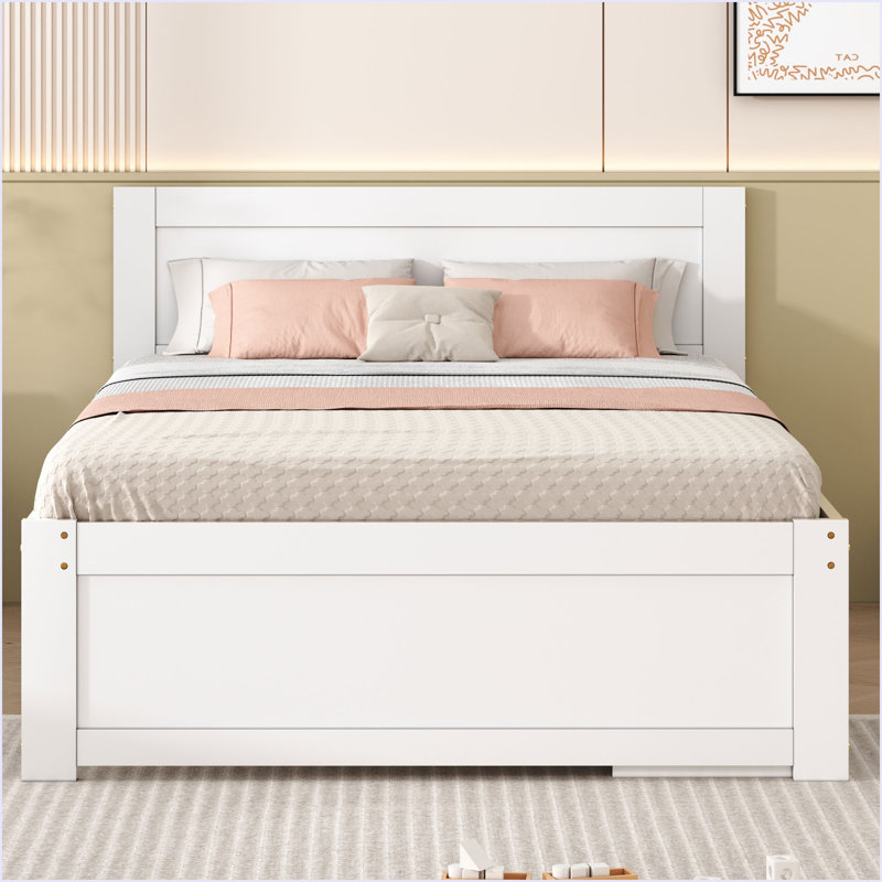 Lit plateforme double avec tiroir et deux tablettes, Blanc