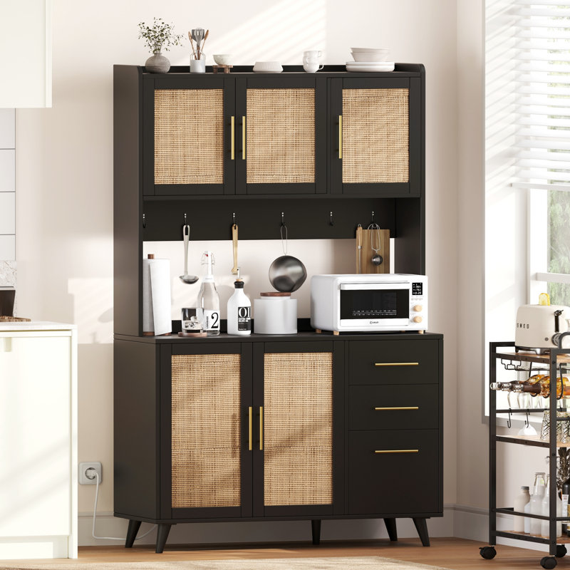 Buffet de 70,9 po avec tablette de micro-ondes Manganaro, Noir/naturel