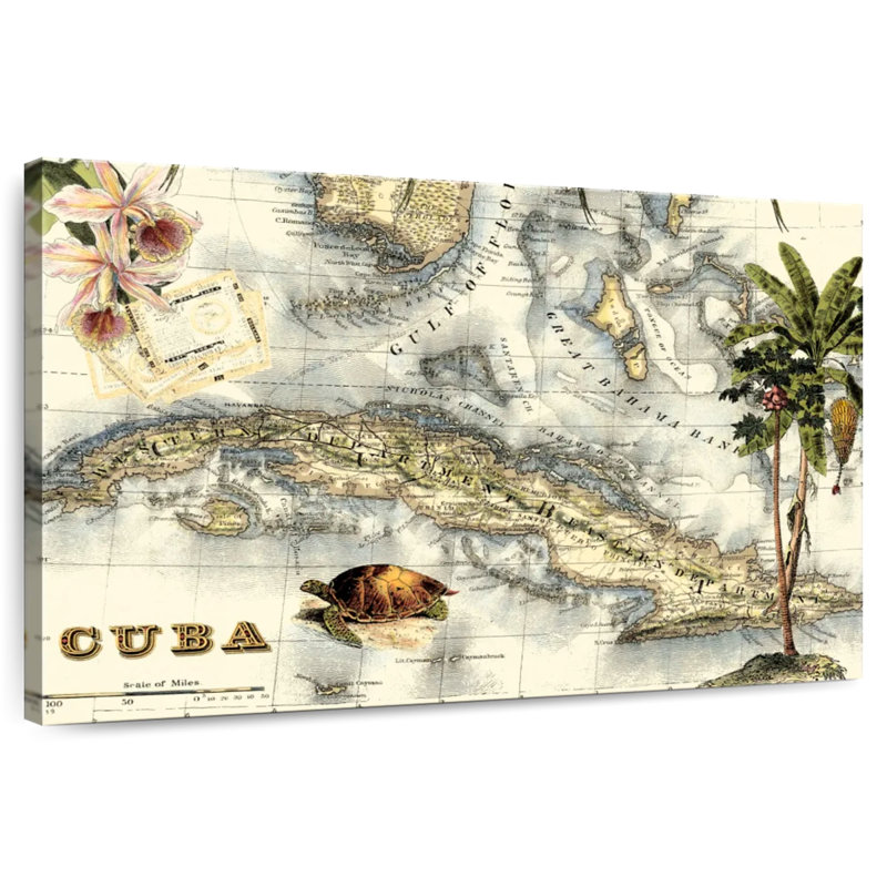 Aliaz Tropical Map Of Cuba, 32" H x 48" W