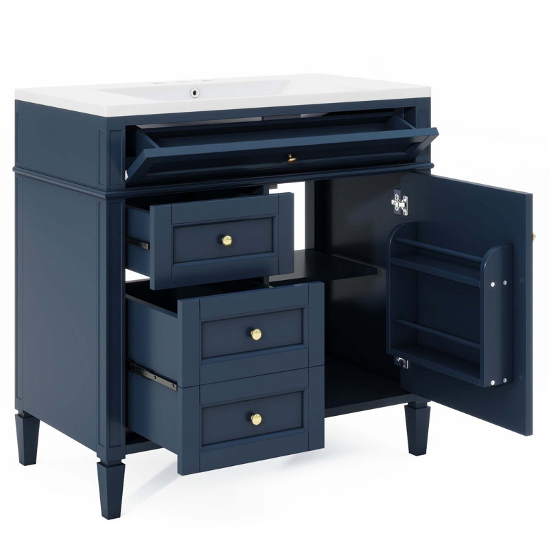 Meuble-lavabo 36 po avec lavabo supérieur, Bleu, Doré