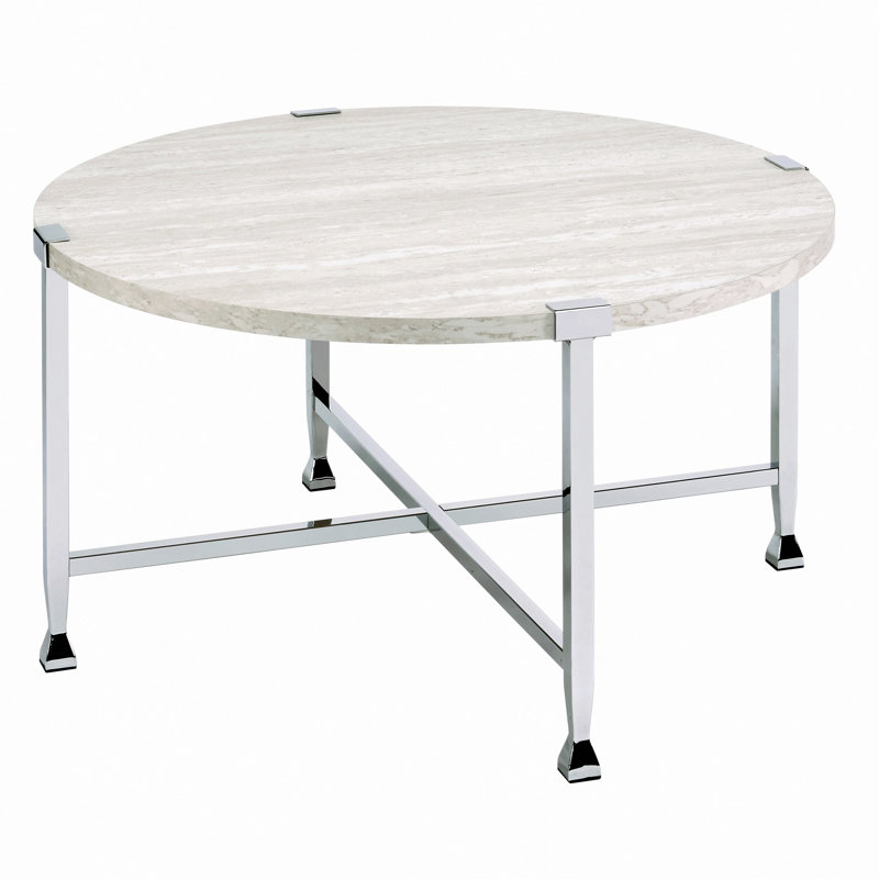 Oak And Chrome Round Coffee Table