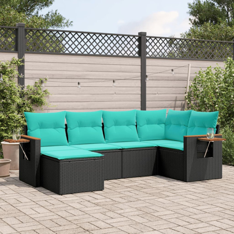  6 Piece Patio Sofa Set With Cushions Black Poly Rattan