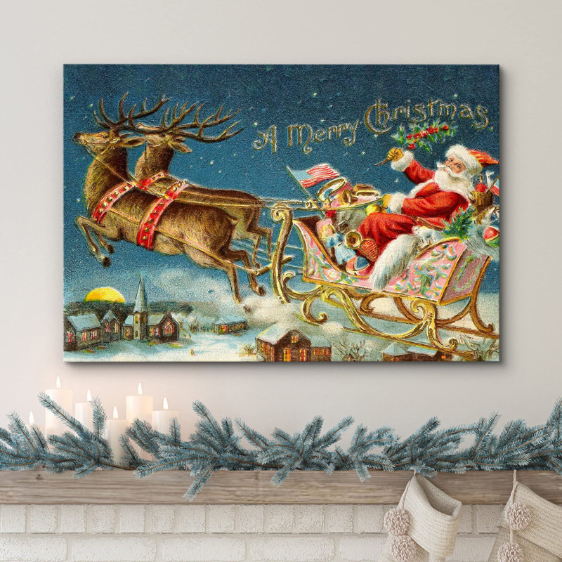 Joyeux Noël, père Noël, vol, célébrations et fêtes, décor, illustrations, art moderne, chaleureux, Toile tendue
