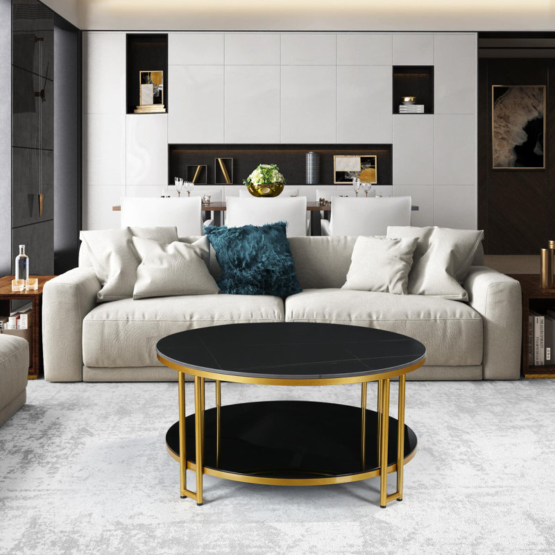 Glam Black Gold Stone Coffee Table