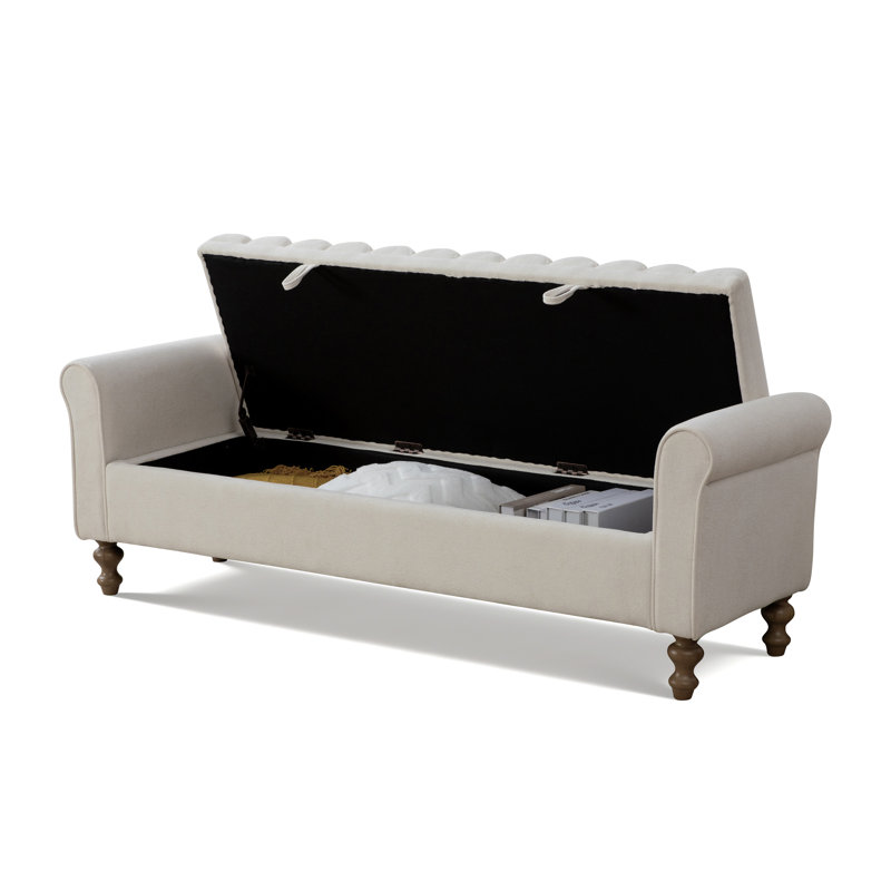 Banc de rangement rembourré de 65,55 po, Beige