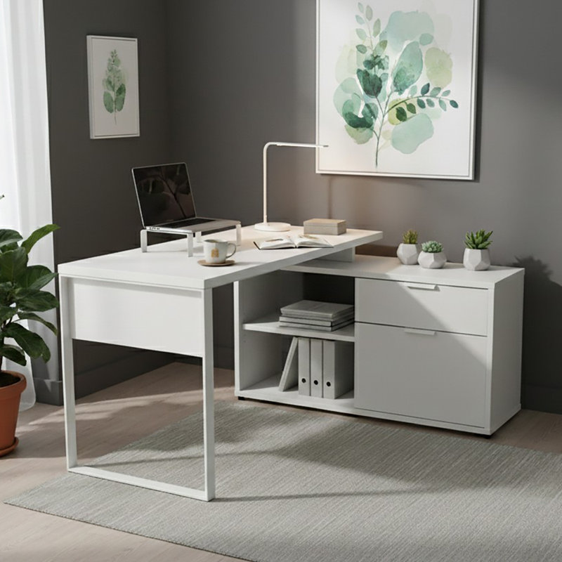 Armoire en métal avec armoire de rangement en forme de L 59,05 "Draylen, White