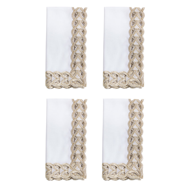 Gold Metallic Braided Border Cloth Napkins 20" W X 20" L, Set Of 4