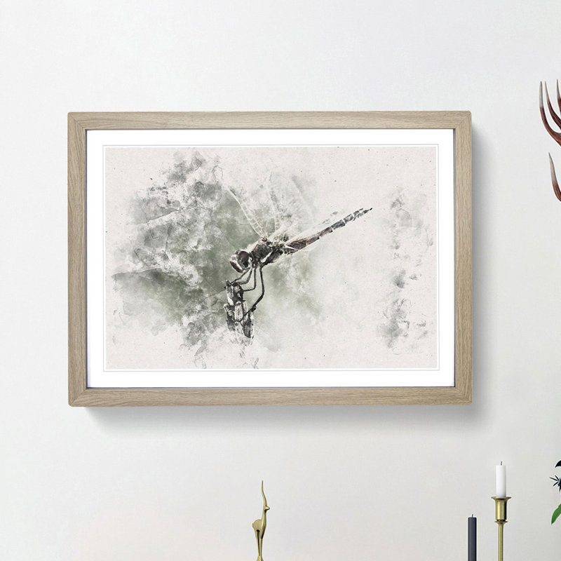 Perched Dragonfly - Framed Print, 45cm H x 63cm W x 2cm D, Oak Framed