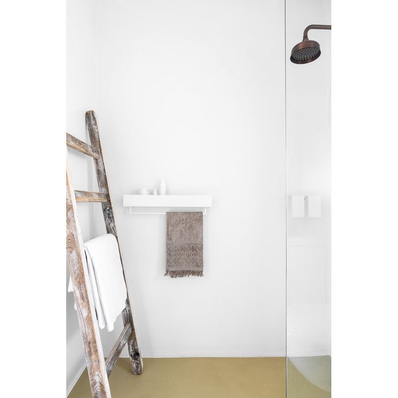 VASCA Metal Floating Shelf with Towel Bar, 8cm H x 40cm W x 4cm D, White