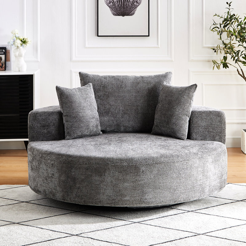 Fauteuil de 55 po en chenille grise, lit moelleux moderne avec pivot à 360 degrés pour le salon, la chambre à coucher, le salon, la zone de projection, le canapé-lit à installation facile, chambre, gris, rotatif, assemblage