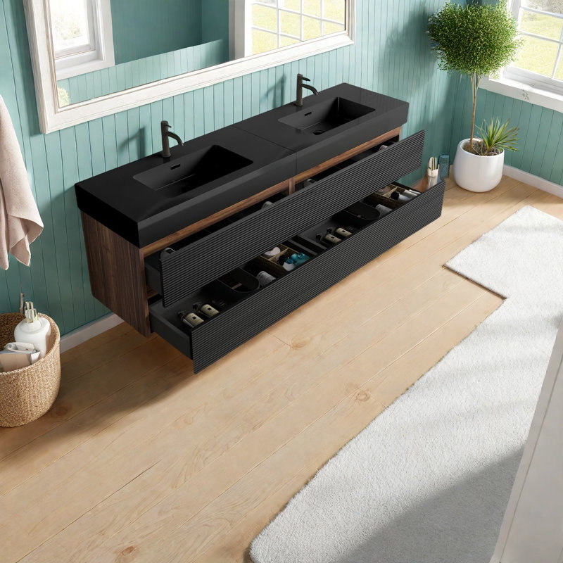Meuble-lavabo moderne noir avec lavabo en quartz
