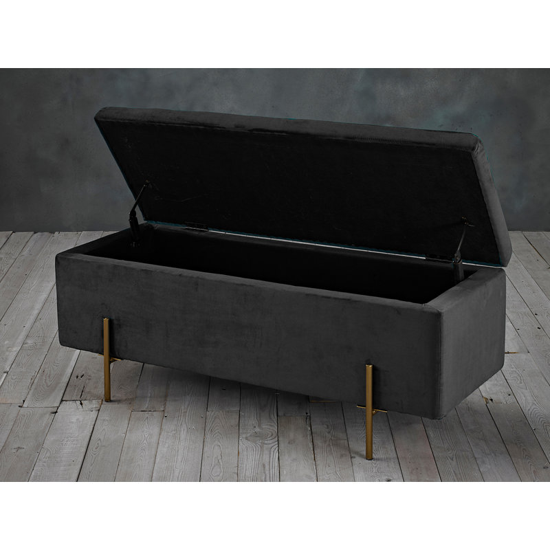 Kolton 115cm Wide Velvet Rectangle Solid Colour Ottoman with Storage, Grey