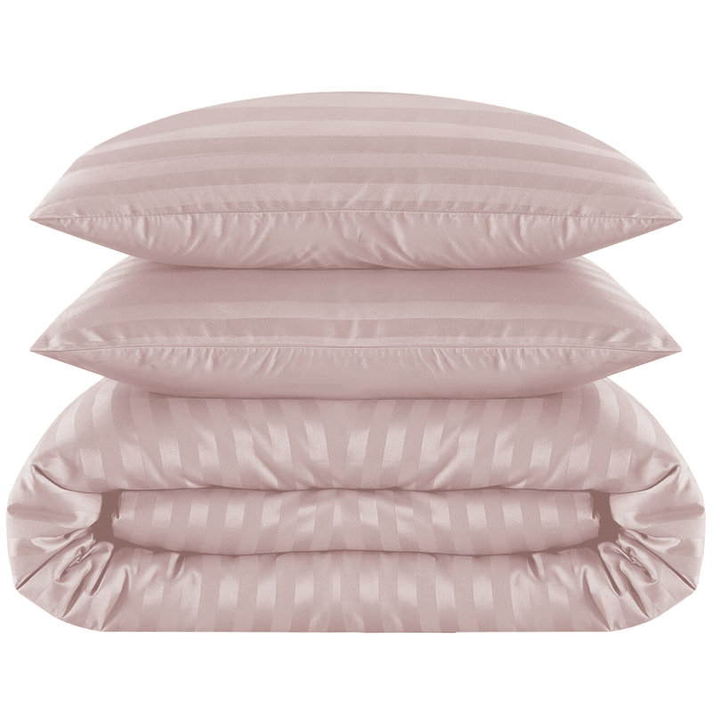 Microfiber 250 TC Reversible Stripe Duvet Cover Set with Pillowcases, Peach, Kingsize Duvet Cover + 2 Standard Pillowcases