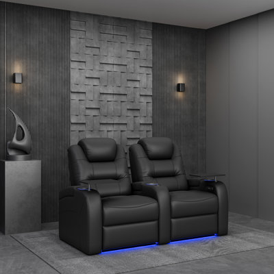 Dual Power Top Grain Leather Home Theater Recliner with USB & Type-C Charging Ports