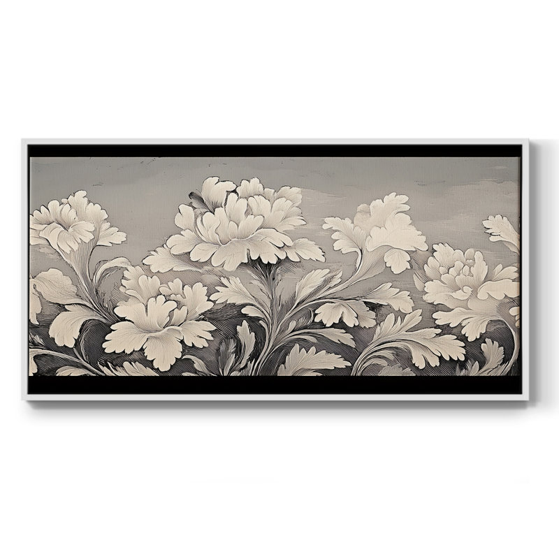 Botanical Series-CECVII- Toile tendue avec châssis tendue, prête à être accrochée, H 25 po x l 49 po, Blanc
