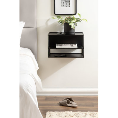 Nomi Metal Floating Side Table for Use as Wall-Mounted Storage Shelf for Small Spaces