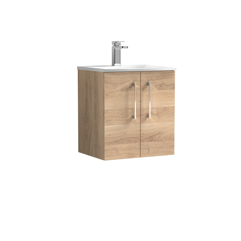 510mm Single Bathroom Vanity with Drop In Vitreous China Basin, Bleached Oak