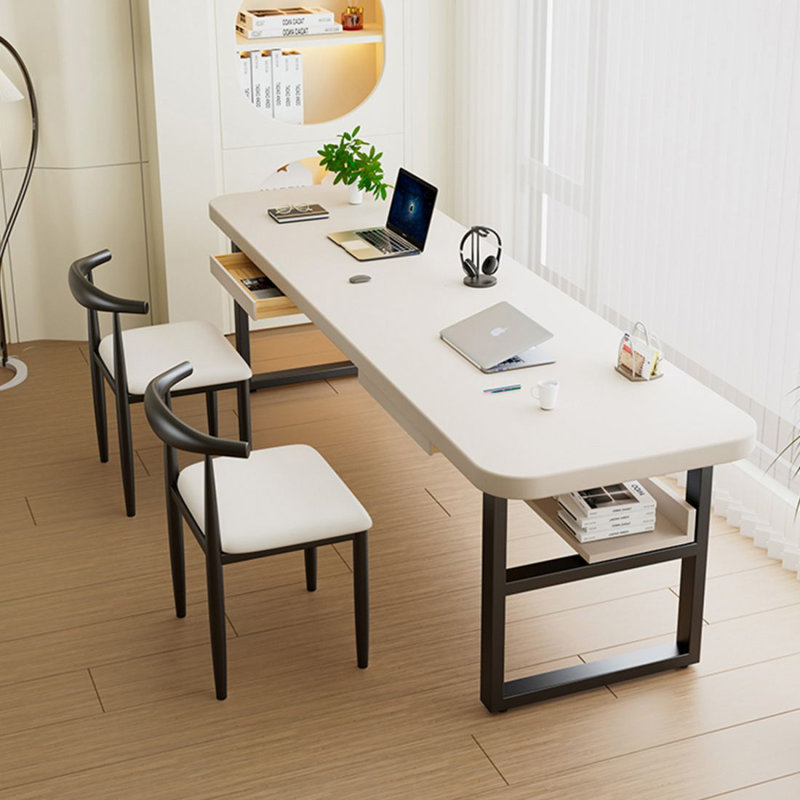 White solid wood study desk Double desk with Drawers, 29.53" H x 70.87" W x 23.62" D