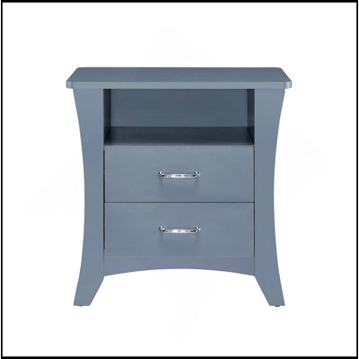 Table de chevet avec compartiment supérieur ouvert et 2 tiroirs, gris