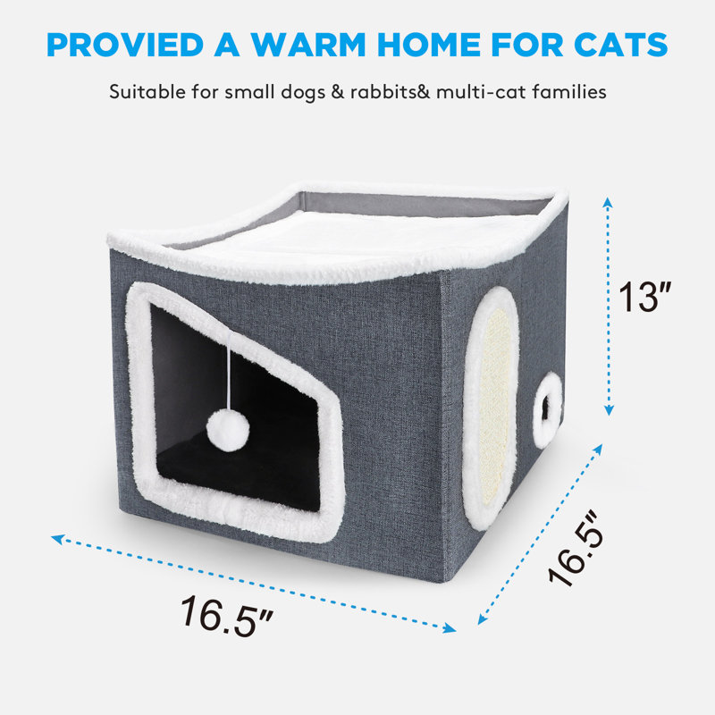 Maison de chat chauffée pour l'intérieur, grand lit pour chat avec coussin chauffant, température et temps réglables, cachette pliable pour animaux de compagnie pour petits et moyens chats (XXL)